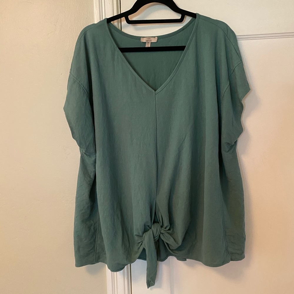 Teal tie front top